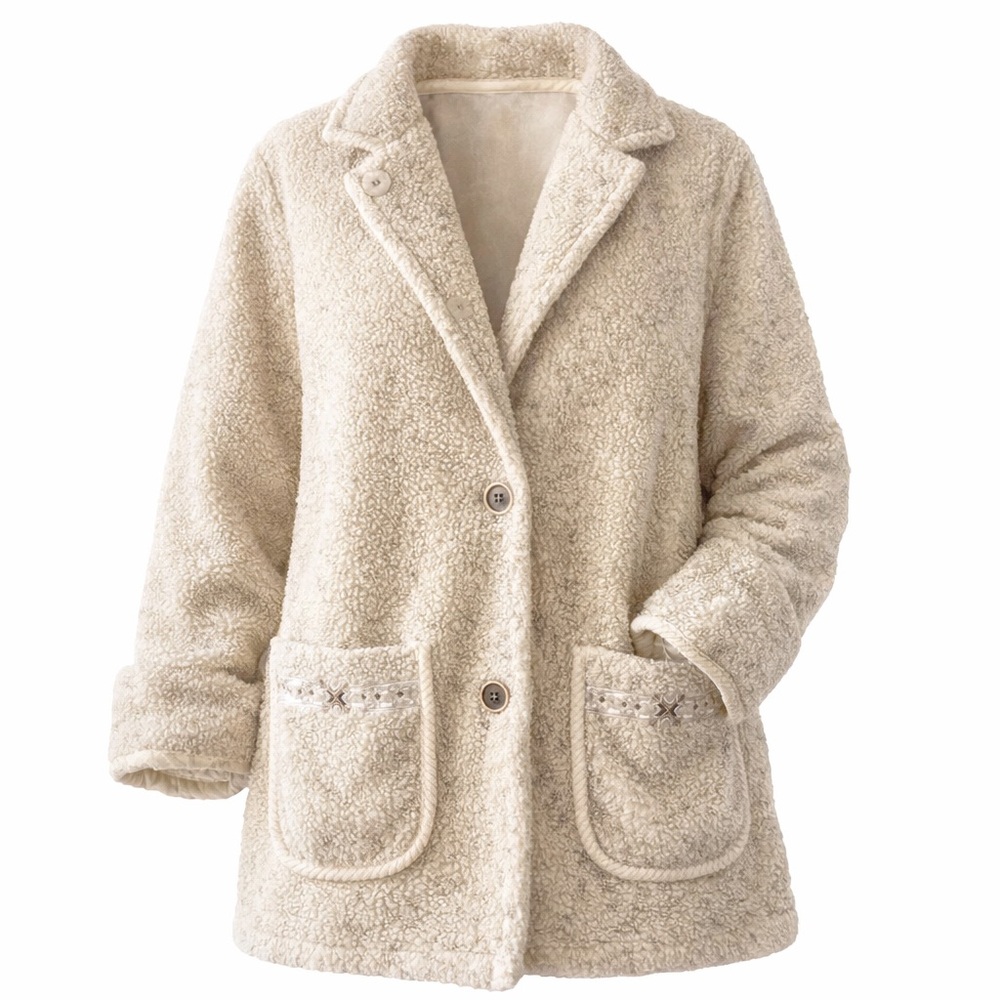 Vintage Cream Embroidered Teddy Jacket